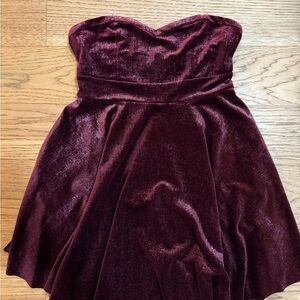 Free People Strapless Velvet Dress in Deep Burgundy